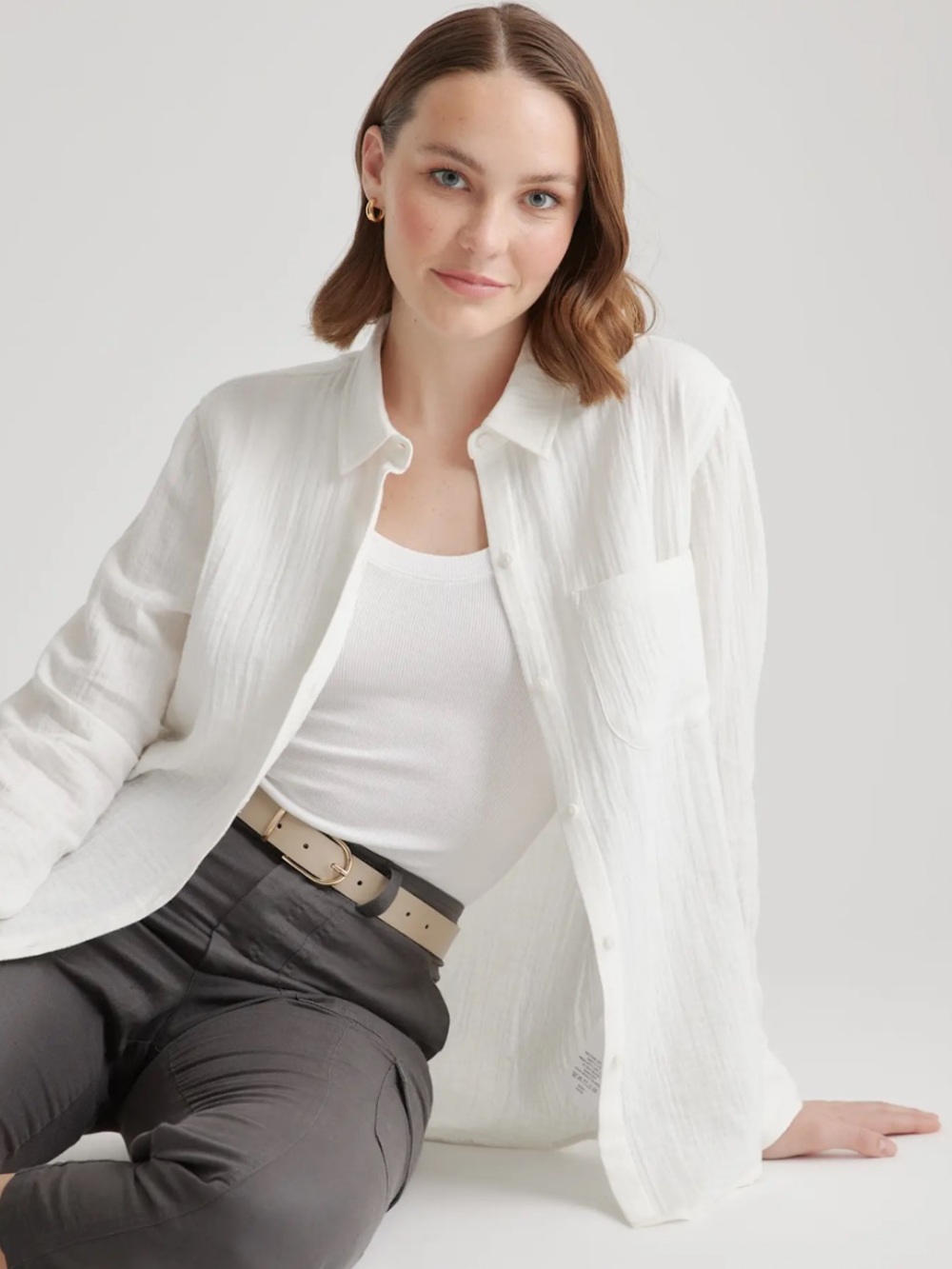 Quince 100% Organic Cotton Gauze Long Sleeve Shirt White